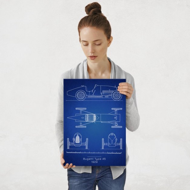 Plakat metalowy Bugatti Type 45 Projekt Blueprint M