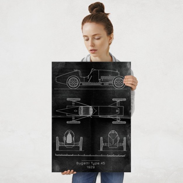 Plakat metalowy Bugatti Type 45 Projekt Graphite L