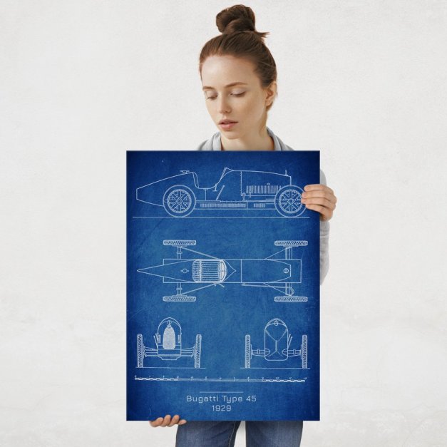 Plakat metalowy Bugatti Type 45 Projekt Cobalt L