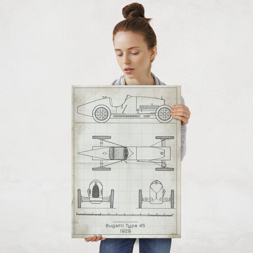 Plakat metalowy Bugatti Type 45 Projekt Vintage L