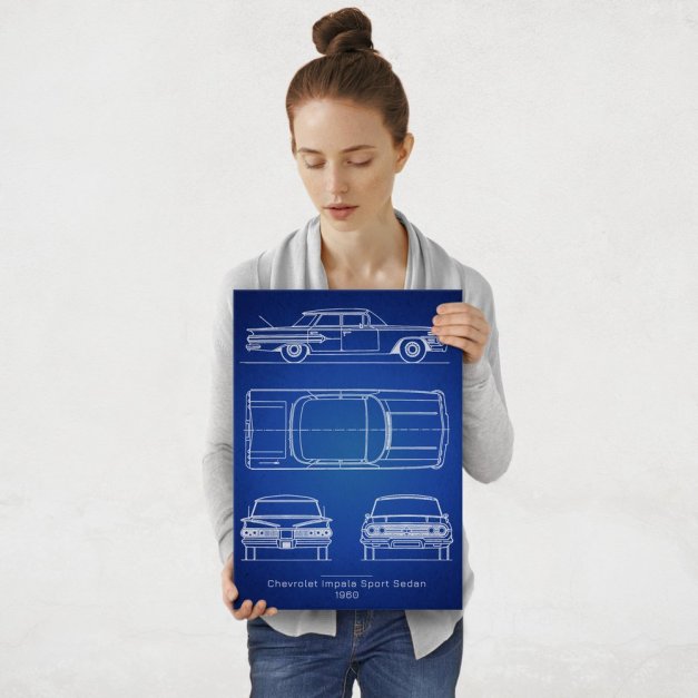 Plakat metalowy Chevrolet Impala Sport Projekt Blueprint M