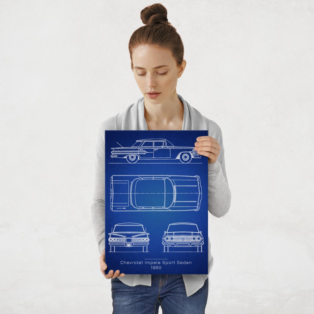 Plakat metalowy Chevrolet Impala Sport Projekt Blueprint M