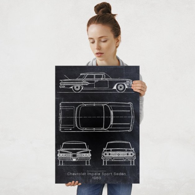 Plakat metalowy Chevrolet Impala Sport Projekt Blackboard L