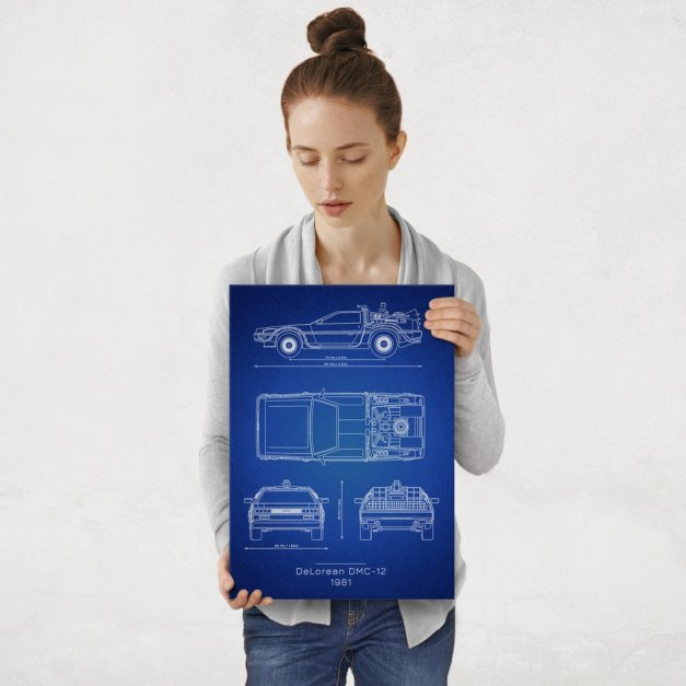 Plakat metalowy DeLorean DMC Projekt Blueprint M