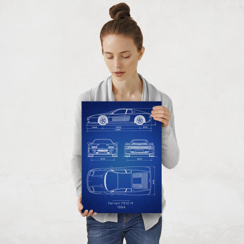 Plakat metalowy Ferrari F512 M Projekt Blueprint M