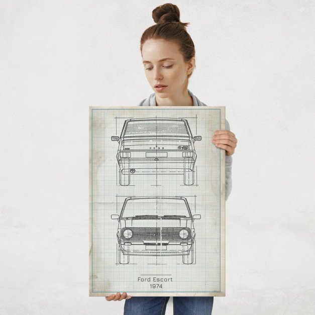 Plakat metalowy Ford Escort Projekt Vintage L