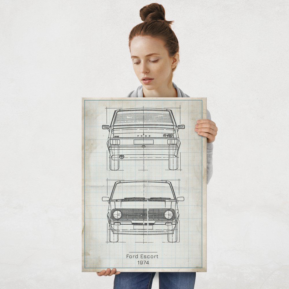 Plakat metalowy Ford Escort Projekt Vintage L