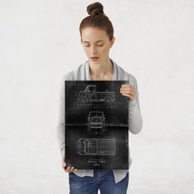 Plakat metalowy Honda T360 Projekt Graphite M