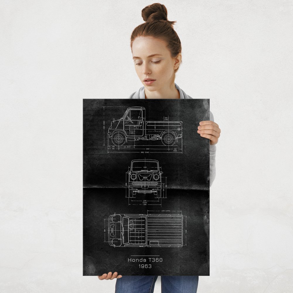 Plakat metalowy Honda T360 Projekt Graphite L
