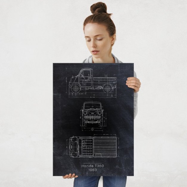 Plakat metalowy Honda T360 Projekt Blackboard L