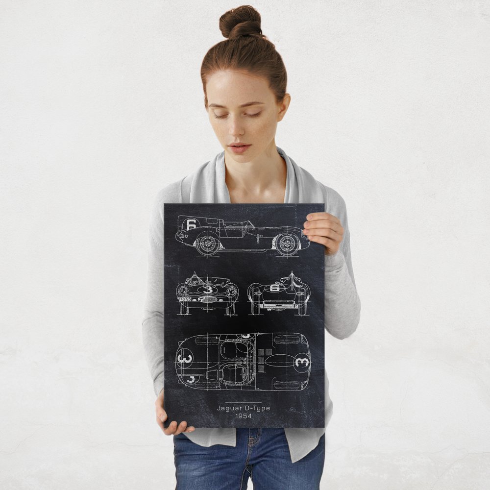 Plakat metalowy Jaguar D-Type Projekt Blackboard M