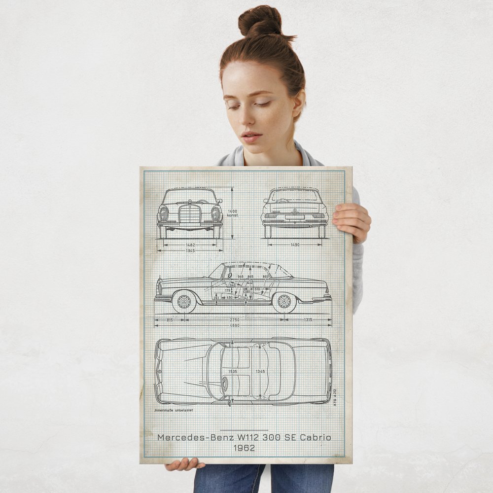 Plakat metalowy Mercedes-Benz 300 SE Cabrio Projekt Vintage L