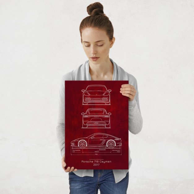 Plakat metalowy Porsche 718 Cayman Projekt Scarlet M