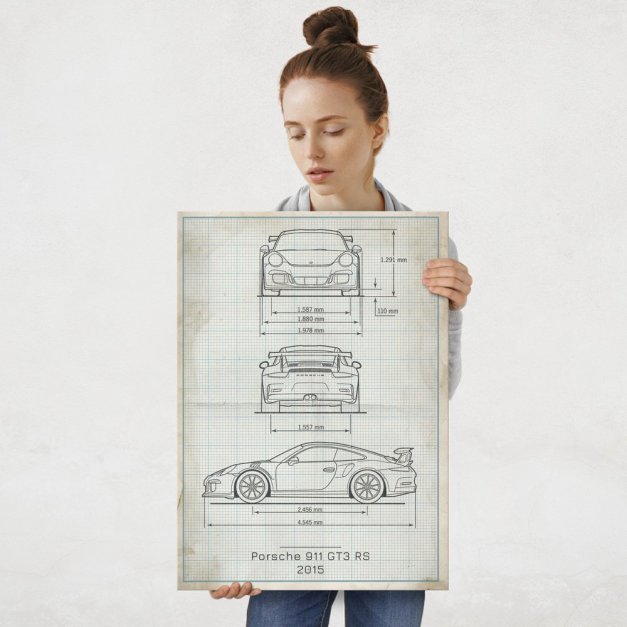 Plakat metalowy Porsche 911 GT3 RS Projekt Vintage L