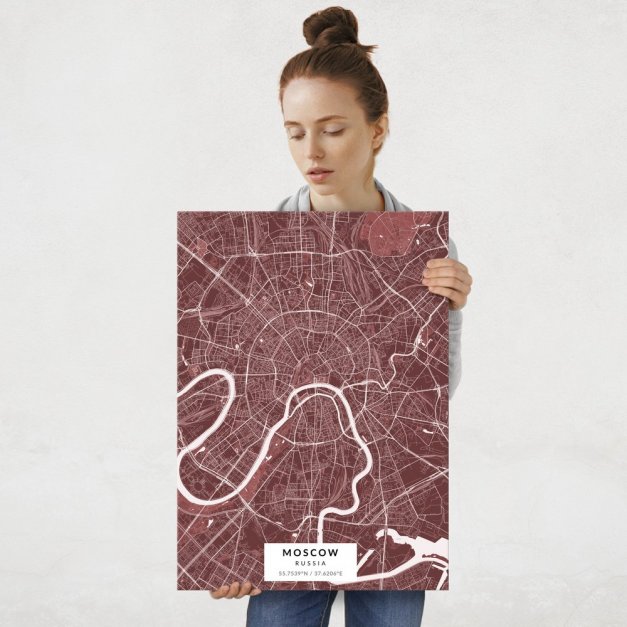 Plakat metalowy Mapa Burgund Moskwa L