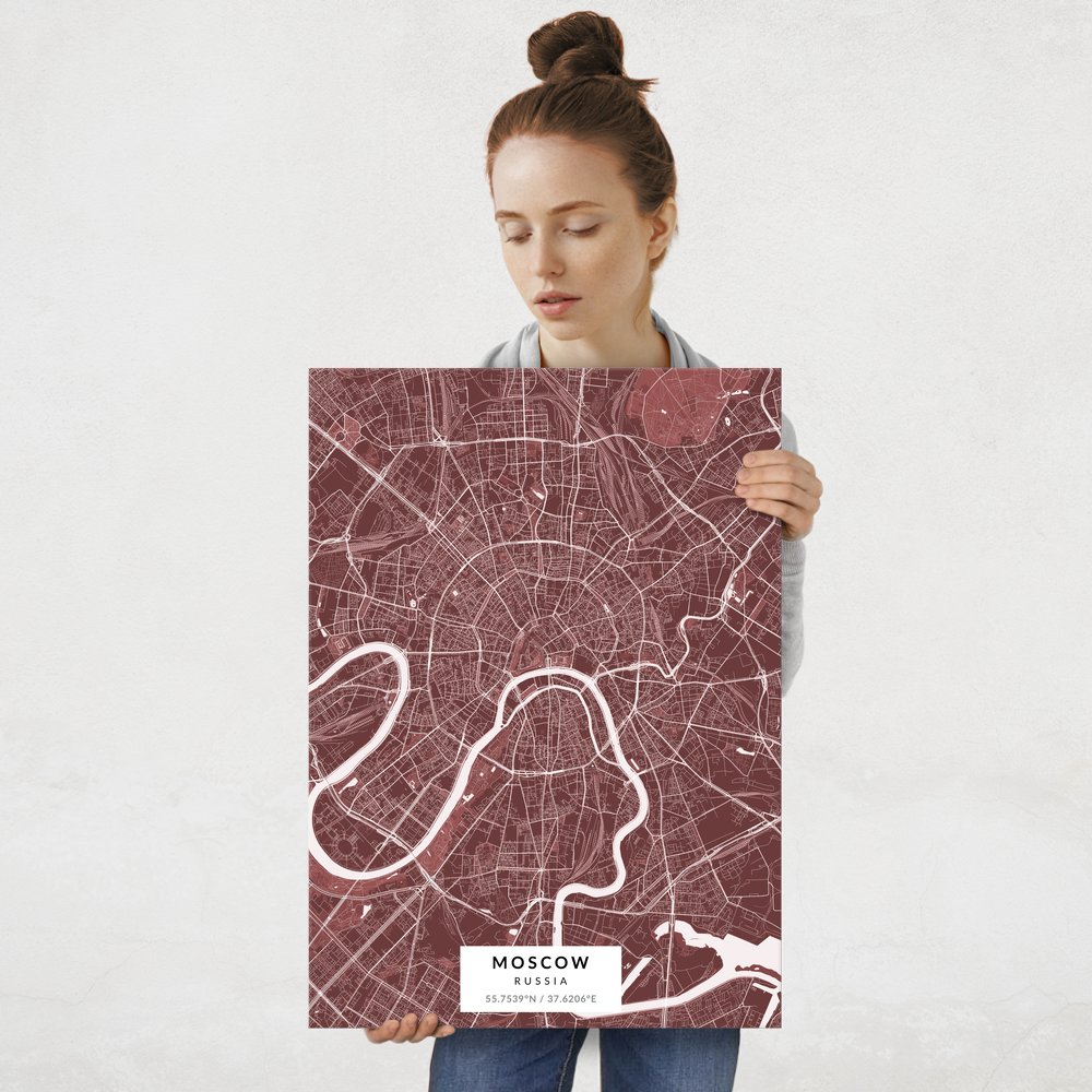 Plakat metalowy Mapa Burgund Moskwa L