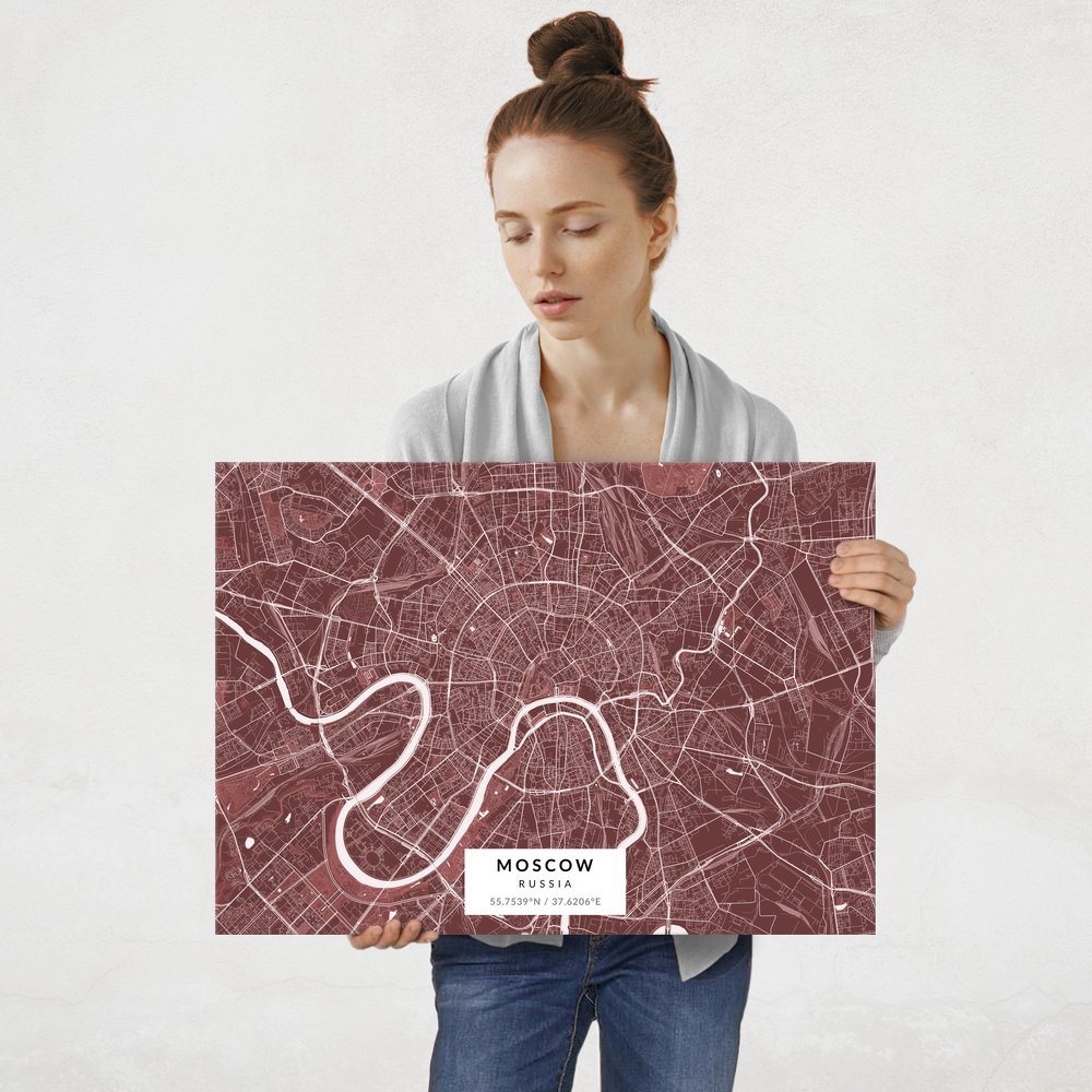 Plakat metalowy Mapa Burgund Moskwa L