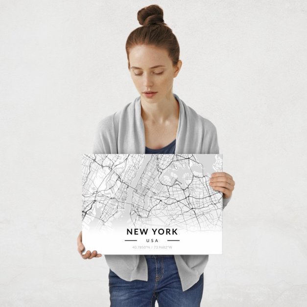 Plakat metalowy Mapa B&W Nowy Jork M