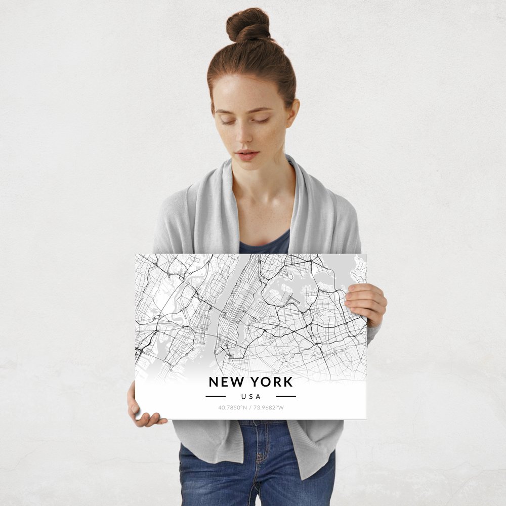 Plakat metalowy Mapa B&W Nowy Jork M