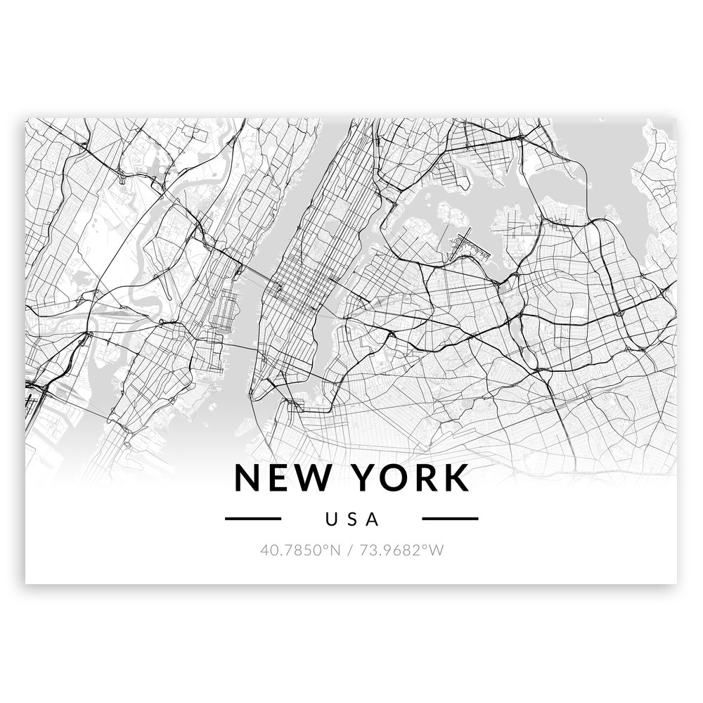 Plakat metalowy Mapa B&W Nowy Jork L