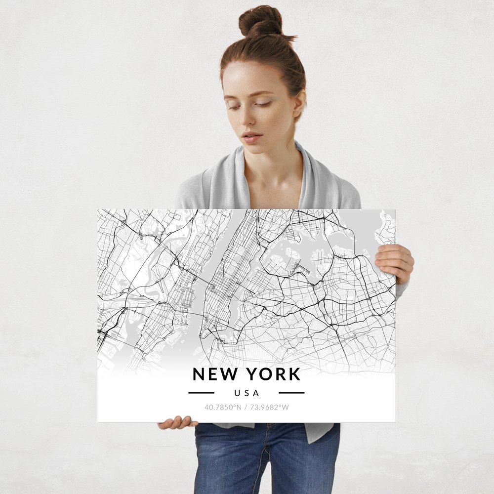 Plakat metalowy Mapa B&W Nowy Jork L