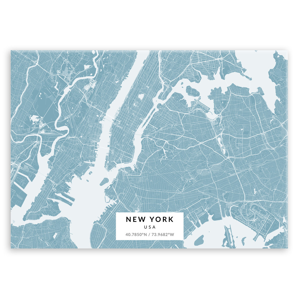 Plakat metalowy Mapa Lazur Nowy Jork L