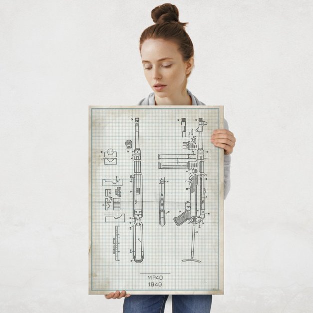 Plakat metalowy MP40 Projekt Vintage L