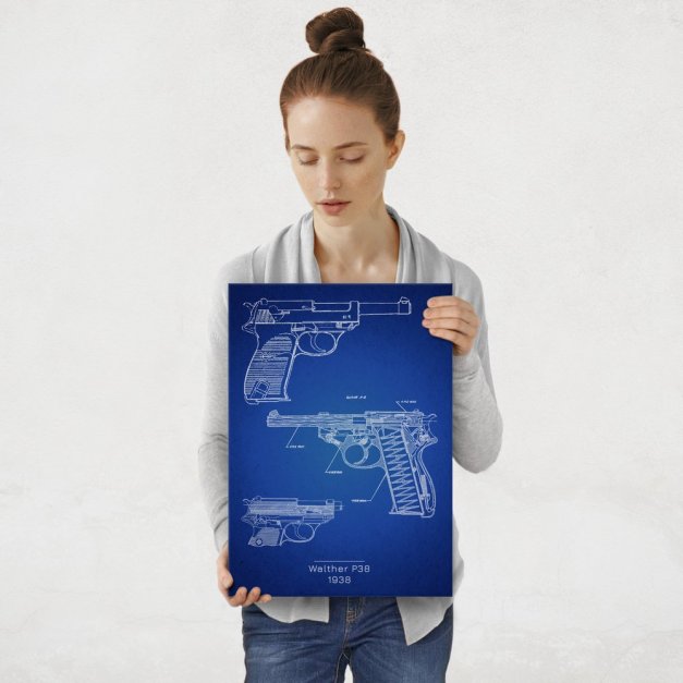 Plakat metalowy Walther P38 Projekt Blueprint M