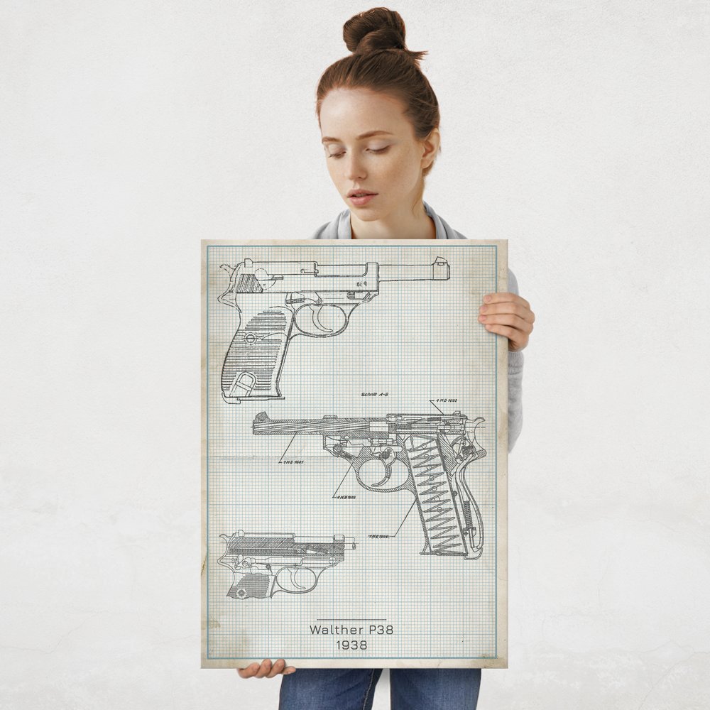 Plakat metalowy Walther P38 Projekt Vintage L
