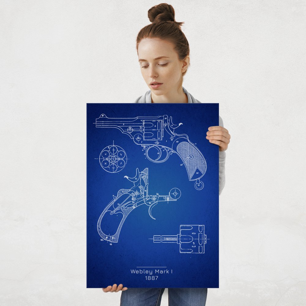 Plakat metalowy Webley Mark I Projekt Blueprint L