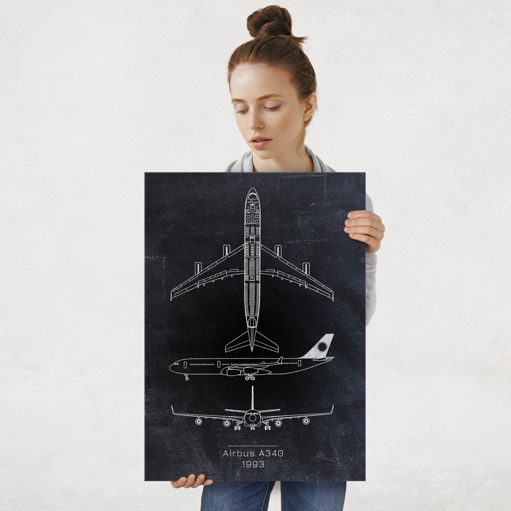 Plakat metalowy Airbus A340 Projekt Blackboard L