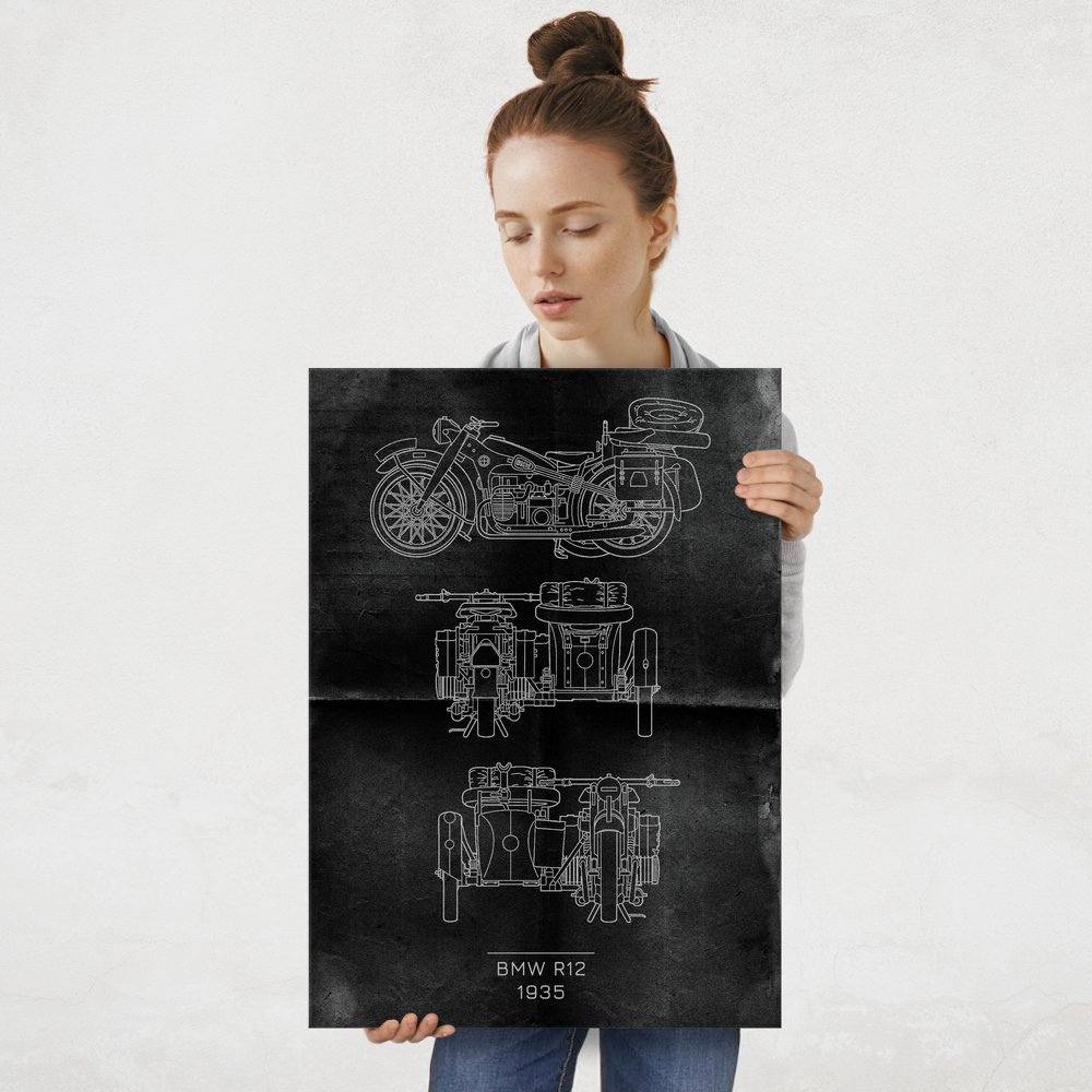 Plakat metalowy BMW R12 Projekt Graphite L