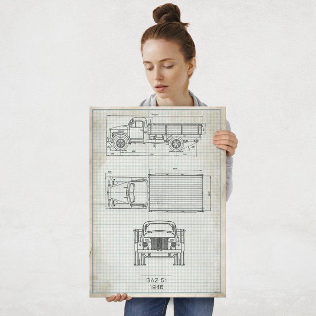 Plakat metalowy GAZ 51 Projekt Vintage L