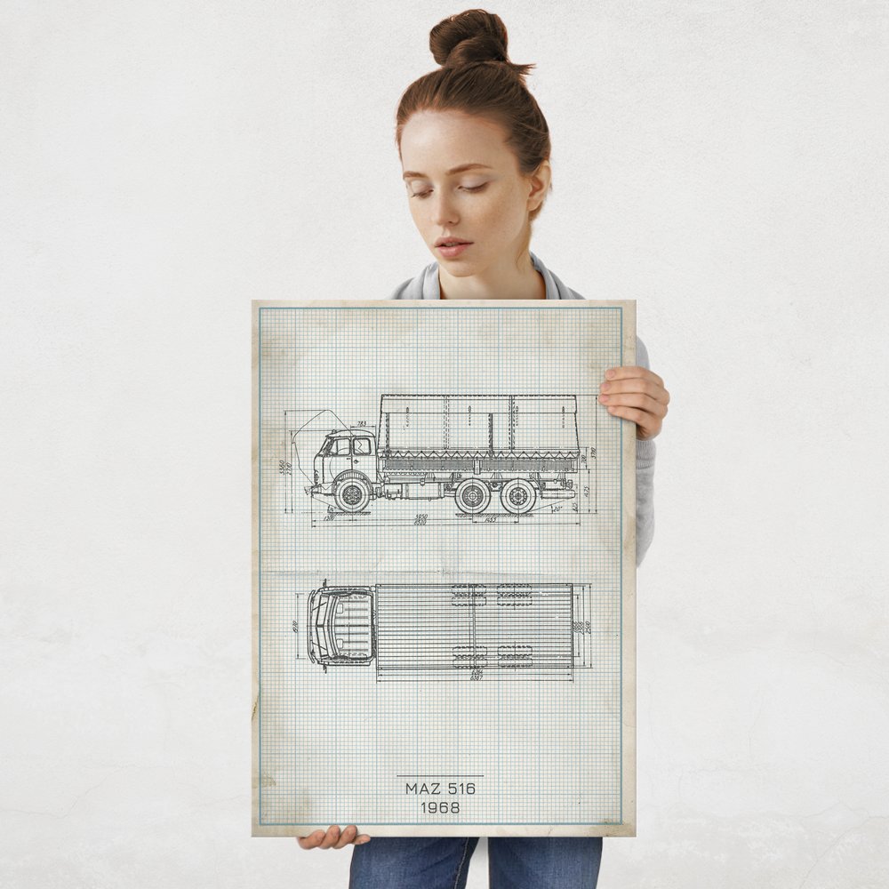 Plakat metalowy MAZ 516 Projekt Vintage L