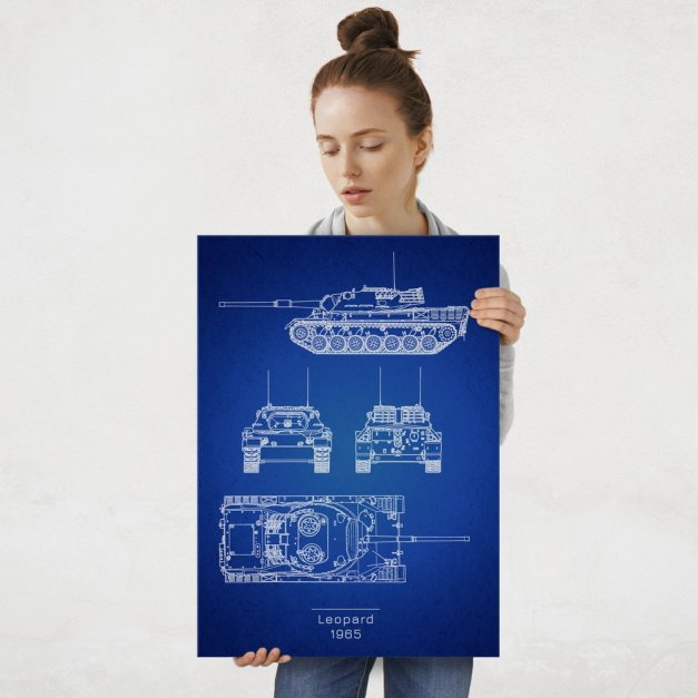 Plakat metalowy Leopard Projekt Blueprint L