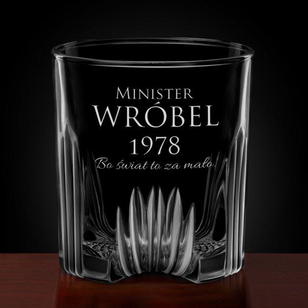Karafka kryształowa do whisky z 6 szklankami zestaw z grawerem dla ministra