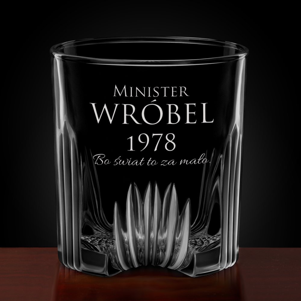 Karafka kryształowa do whisky z 6 szklankami zestaw z grawerem dla ministra