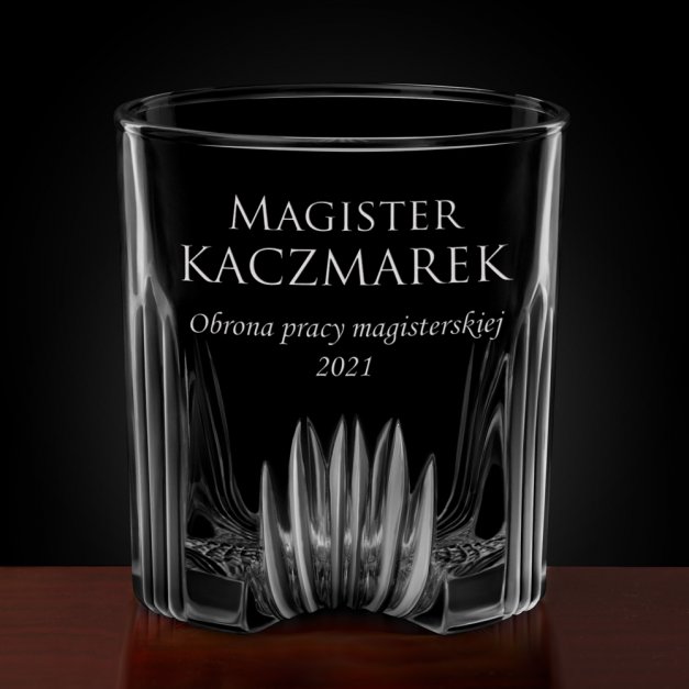 Karafka kryształowa do whisky z 6 szklankami zestaw z grawerem dla studenta magistra na obronę