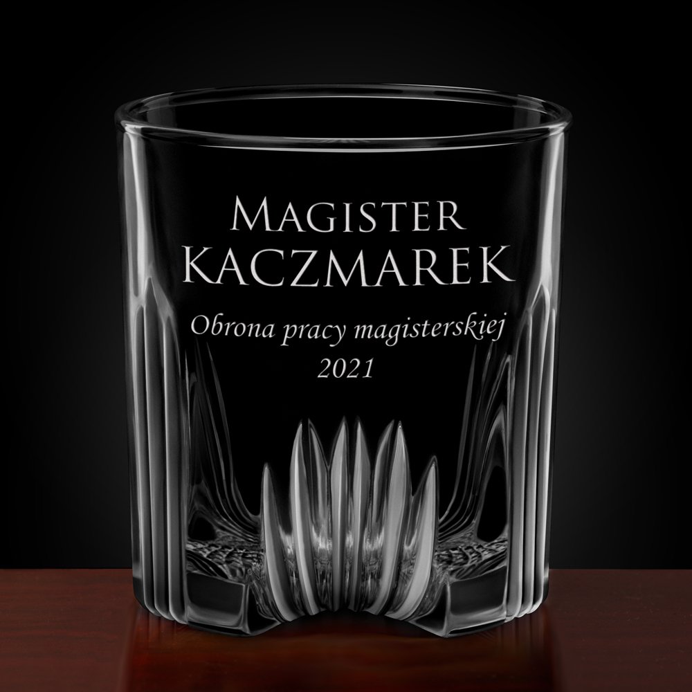 Karafka kryształowa do whisky z 6 szklankami zestaw z grawerem dla studenta magistra na obronę