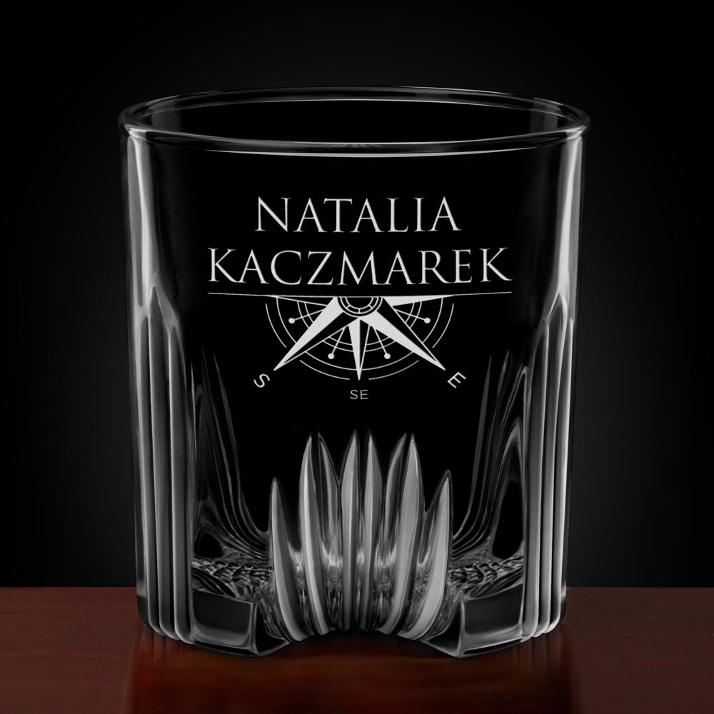 Karafka kryształowa do whisky z 6 szklankami zestaw z grawerem dla podróżnika
