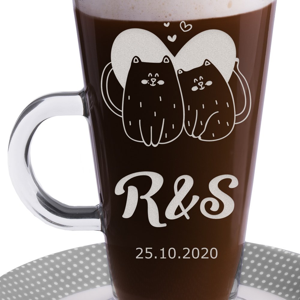 Szklanka do latte z grawerem dla kociary pary na ślub rocznicę