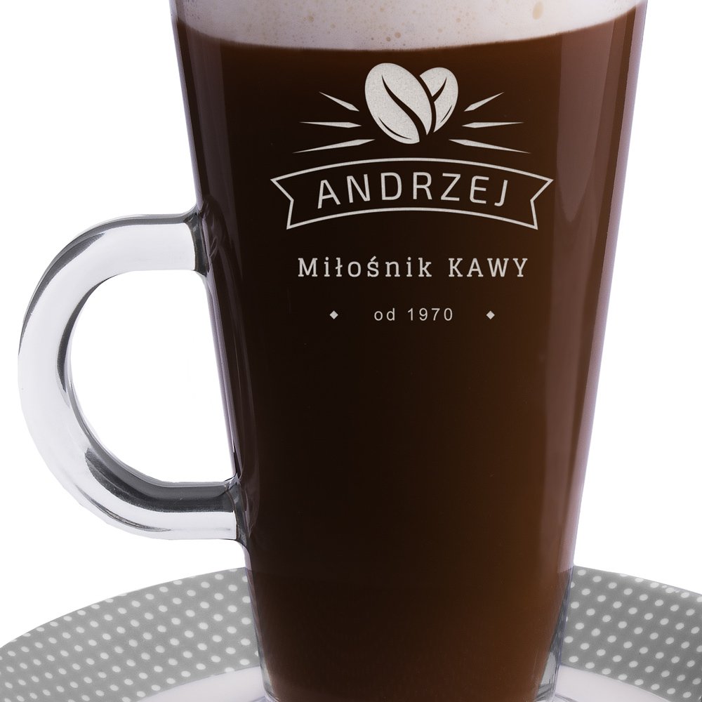 Szklanka do latte z grawerem dla kawosza na urodziny