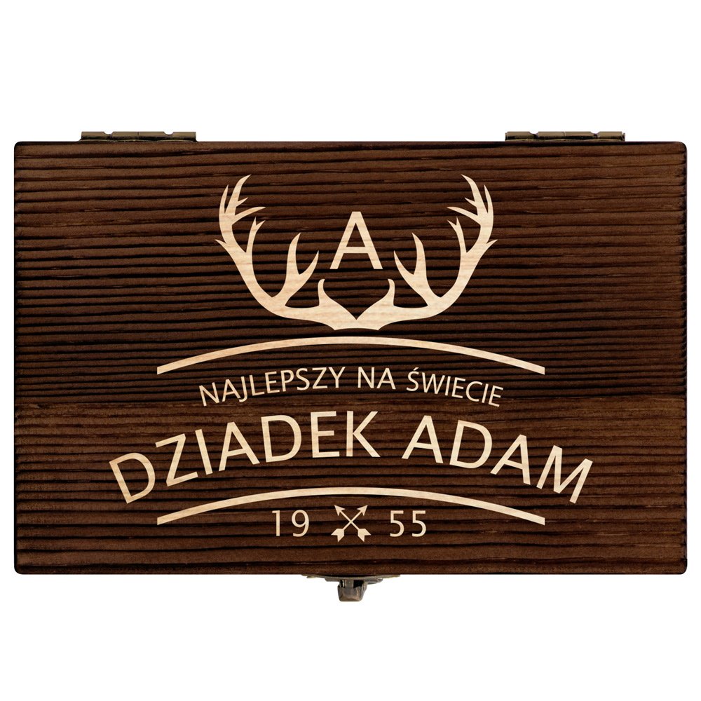 Kamienie do whisky kostki w drewnianym opakowaniu z grawerem dla dziadka na urodziny