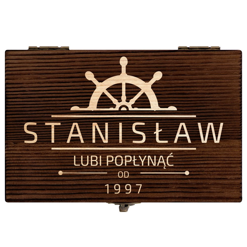 Kamienie do whisky kostki w drewnianym opakowaniu z grawerem dla żeglarza na urodziny