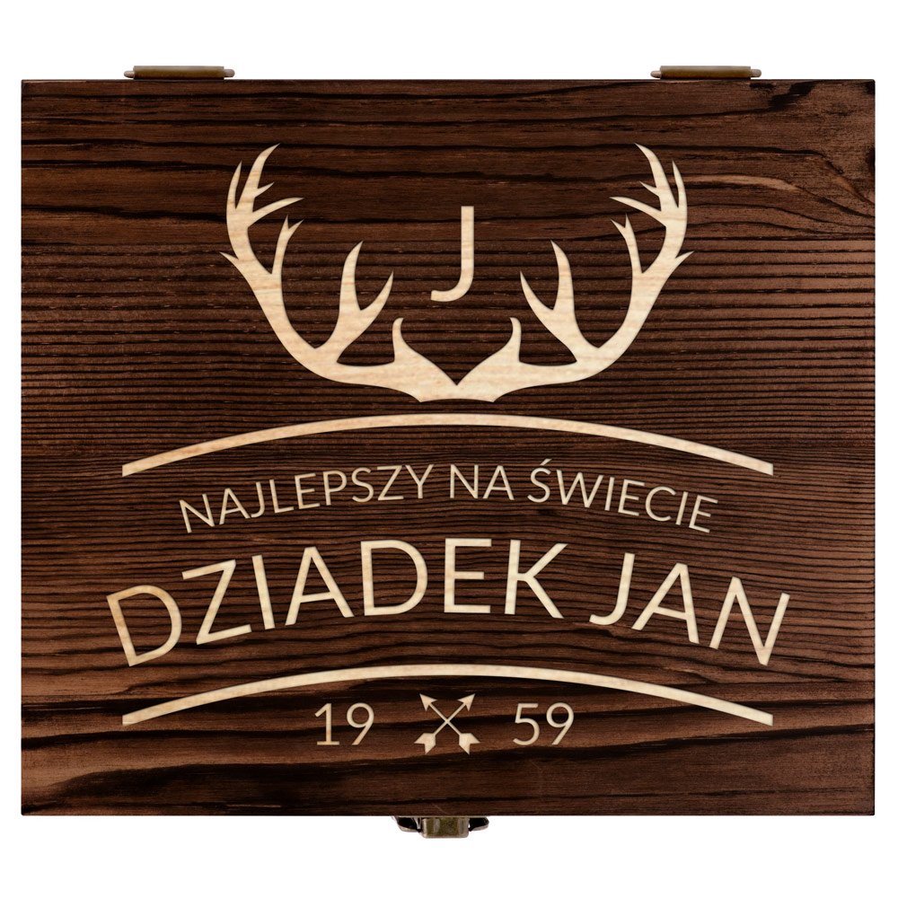 Kamienie do whisky kostki ze szklankami w drewnianym pudełku z grawerem dla dziadka na urodziny