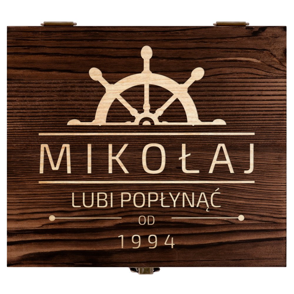 Kamienie do whisky kostki ze szklankami w drewnianym pudełku z grawerem dla żeglarza na urodziny