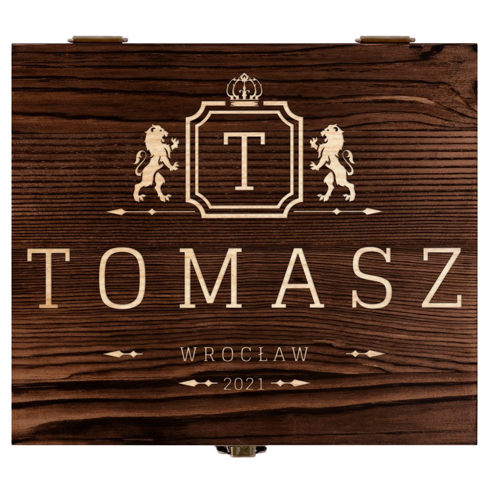 Kamienie do whisky kostki ze szklankami w drewnianym pudełku z grawerem dla gentlemana