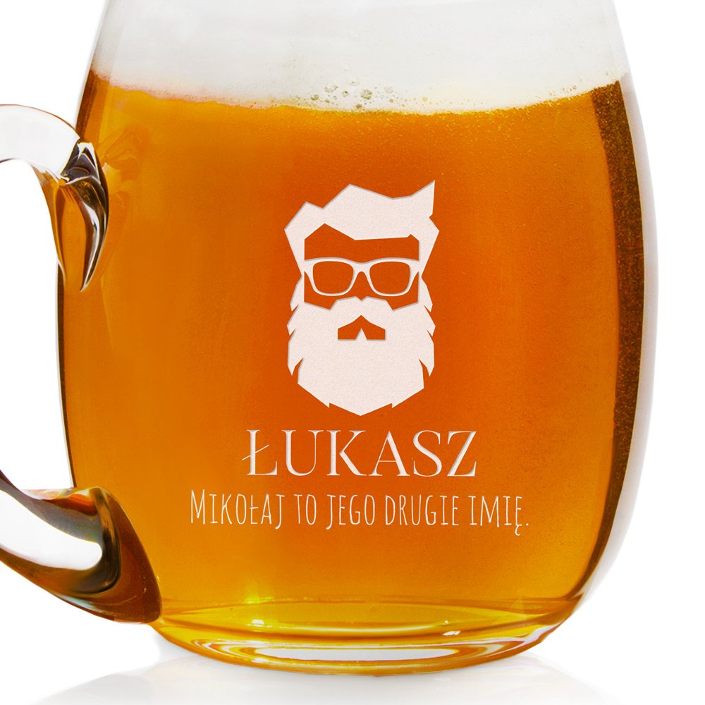 Kufel szklany do piwa z grawerem dla brodacza na mikołajki święta