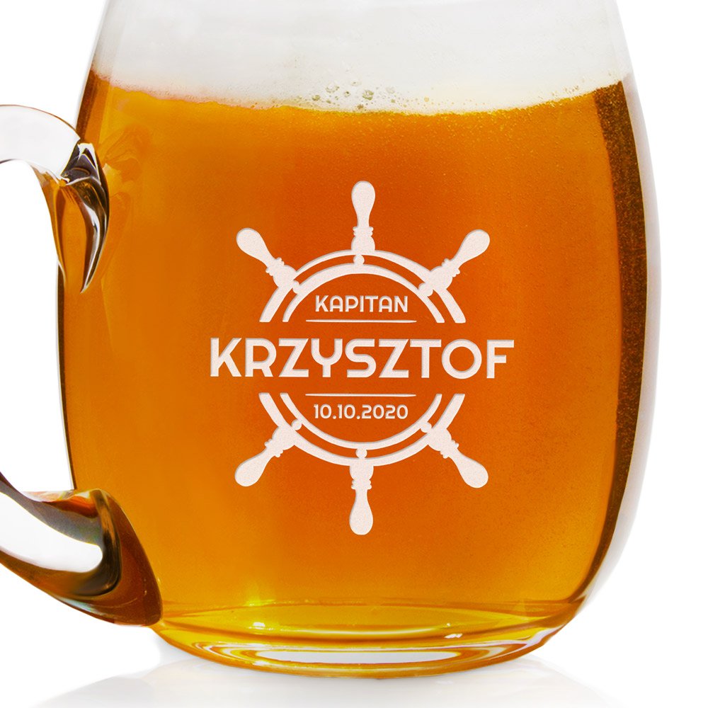 Kufel szklany do piwa z grawerem dla żeglarza kapitana podróżnika