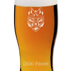 Kufel szklany szklanka do piwa z grawerem wilk dla niego
